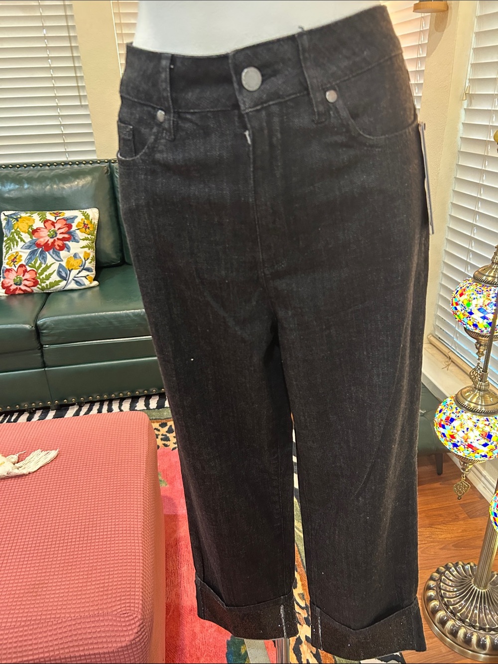 Karl Lagerfeld Black Cropped Wide-Leg Jeans with Cuffed Hem